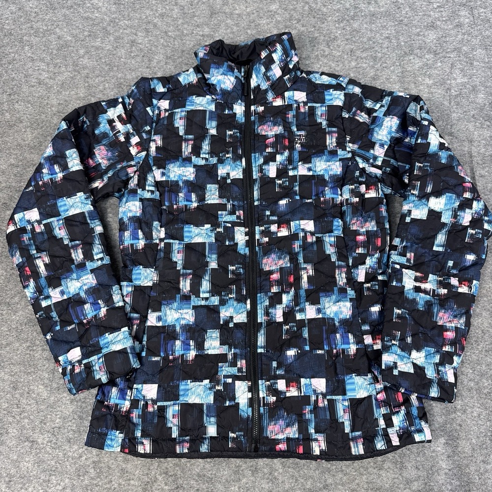 The North Face Thermoball Jacket Womens Small Blue Puffer Quilted Geometric